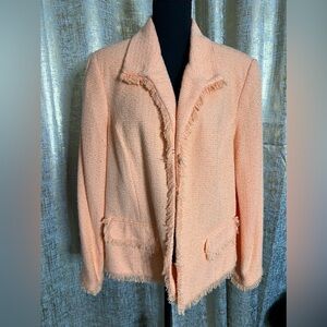 Sag Harbor Women’s Blazer Lady Jacket Size 18 Boucle Tweed Orange Peach Fringe
